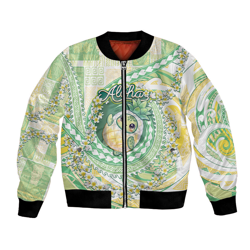 Hawaii Pineapple Bomber Jacket Cute Cosplay Turtle Plumeria Spiral DT05 Unisex Mint - Polynesian Pride