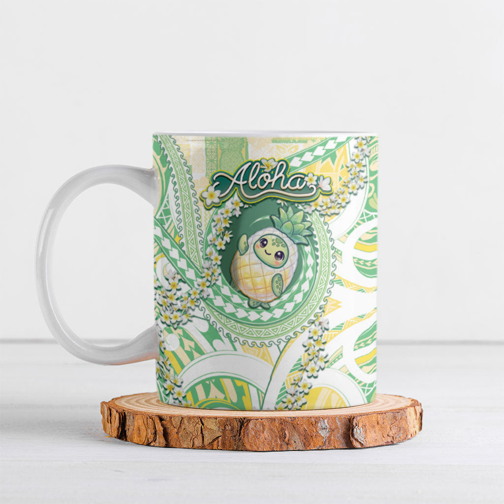 Hawaii Pineapple Ceramic Mug Cute Cosplay Turtle Plumeria Spiral DT05 Mint - Polynesian Pride