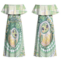 Hawaii Pineapple Couples Matching Off Shoulder Maxi Dress and Hawaiian Shirt Cute Cosplay Turtle Plumeria Spiral DT05 - Polynesian Pride