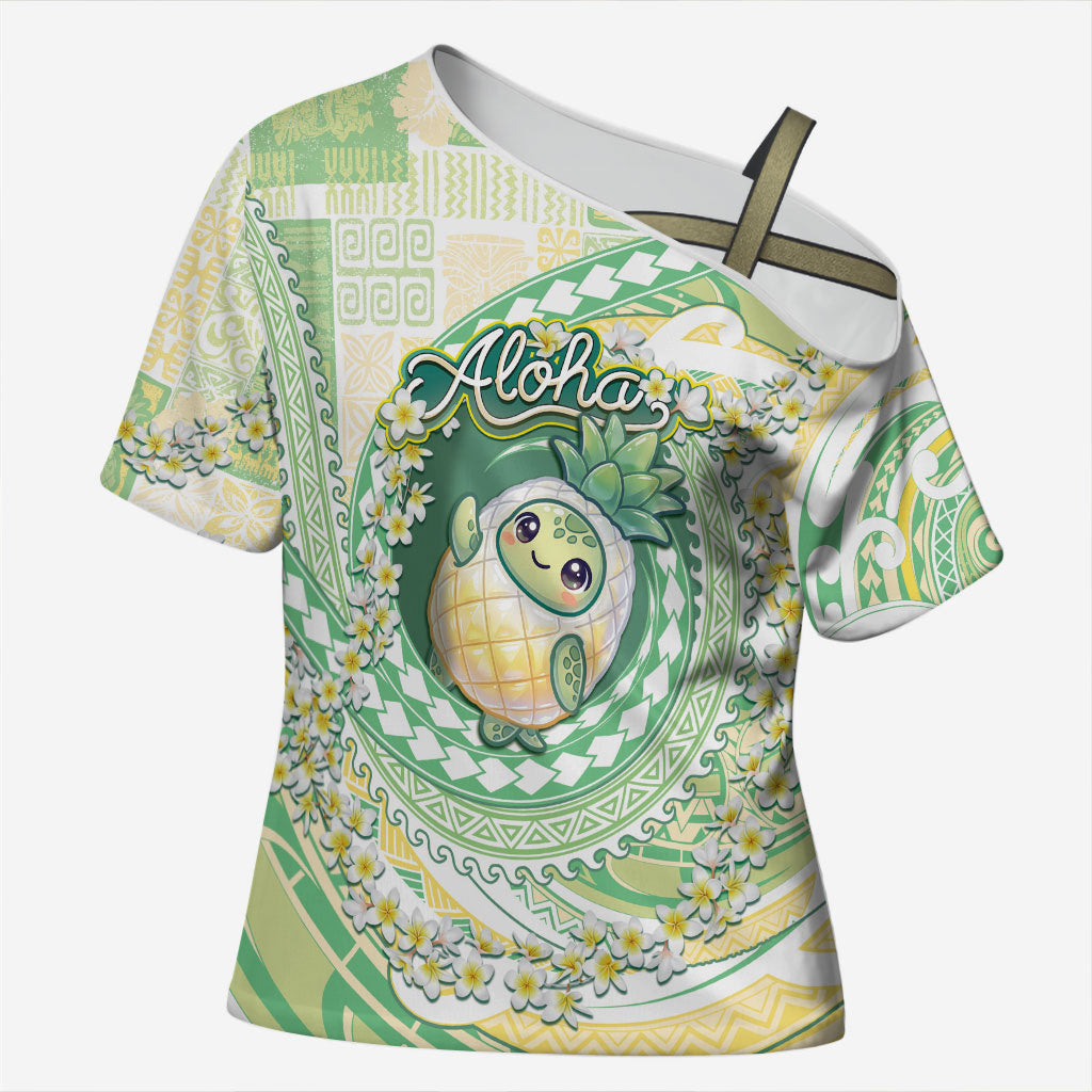 Hawaii Pineapple Cross Shoulder Shirt Cute Cosplay Turtle Plumeria Spiral DT05 Female Mint - Polynesian Pride