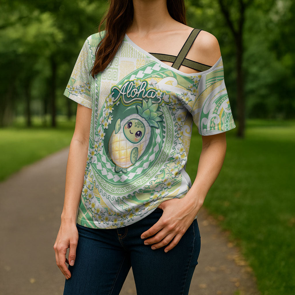 Hawaii Pineapple Cross Shoulder Shirt Cute Cosplay Turtle Plumeria Spiral DT05 - Polynesian Pride