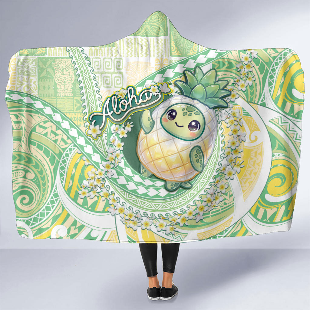 Hawaii Pineapple Hooded Blanket Cute Cosplay Turtle Plumeria Spiral DT05 One Size Mint - Polynesian Pride