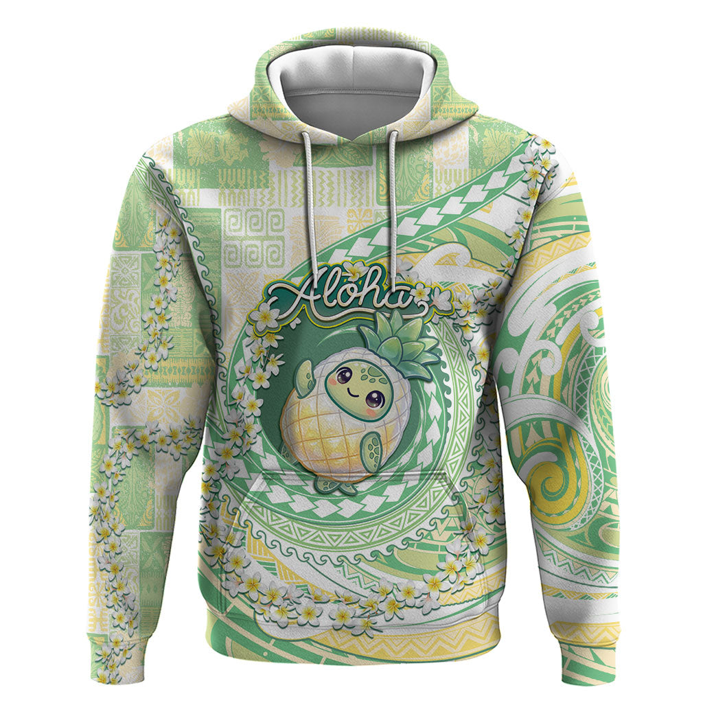 Hawaii Pineapple Hoodie Cute Cosplay Turtle Plumeria Spiral DT05 Pullover Hoodie Mint - Polynesian Pride