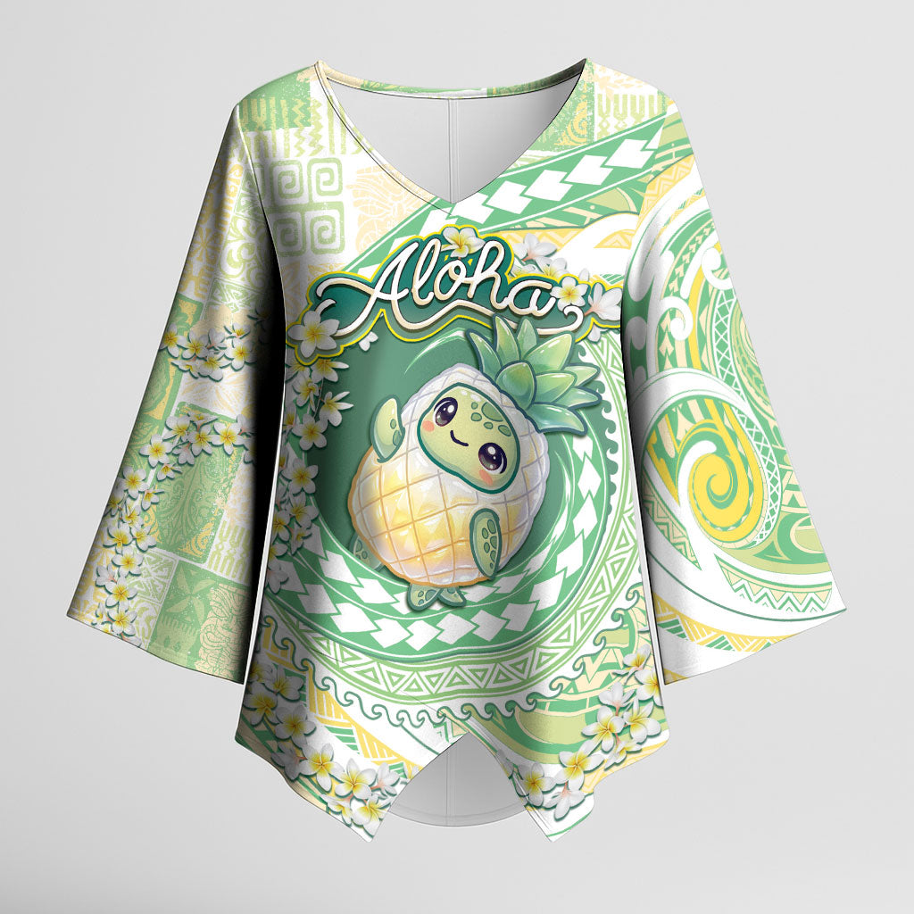 Hawaii Pineapple Kimono Sleeve Blouse Cute Cosplay Turtle Plumeria Spiral DT05 Female Mint - Polynesian Pride