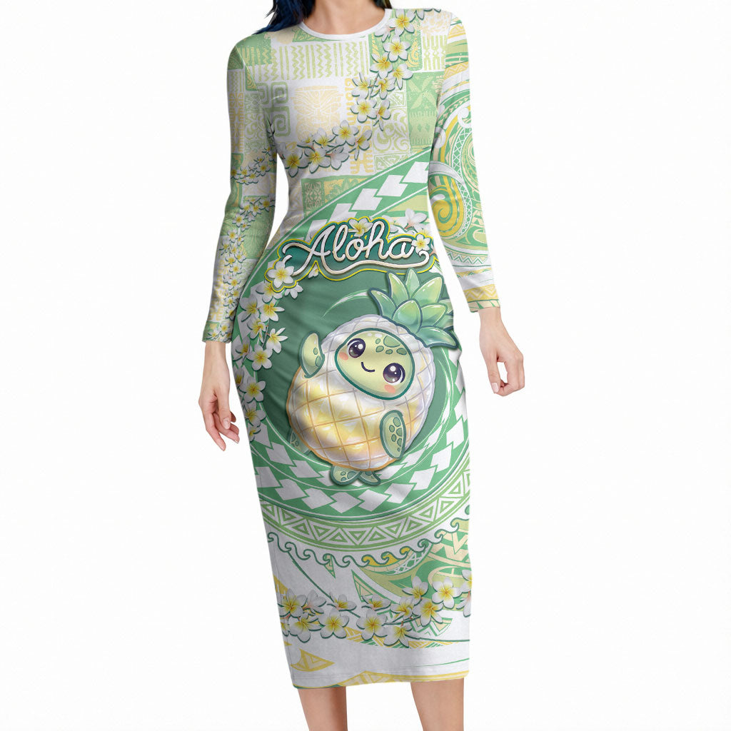 Hawaii Pineapple Long Sleeve Bodycon Dress Cute Cosplay Turtle Plumeria Spiral