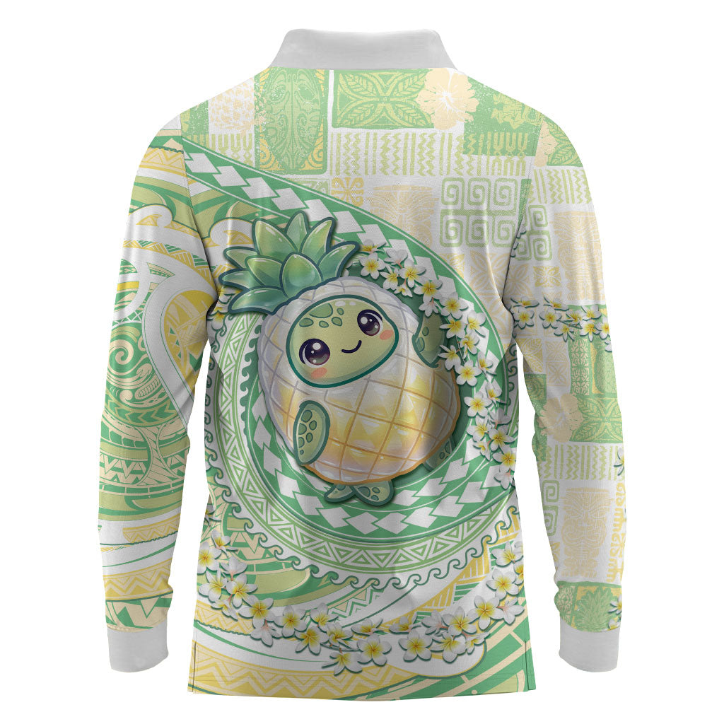 Hawaii Pineapple Long Sleeve Polo Shirt Cute Cosplay Turtle Plumeria Spiral DT05 - Polynesian Pride