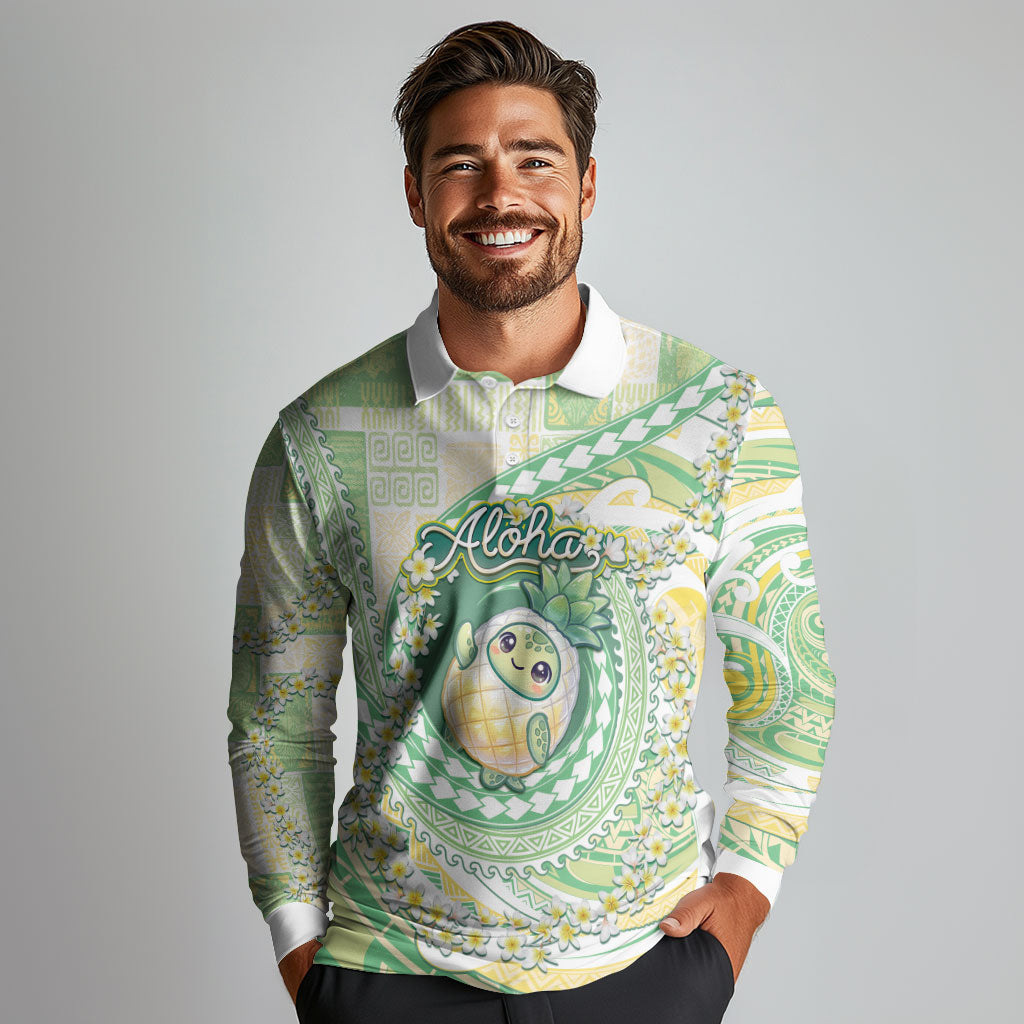 Hawaii Pineapple Long Sleeve Polo Shirt Cute Cosplay Turtle Plumeria Spiral DT05 - Polynesian Pride