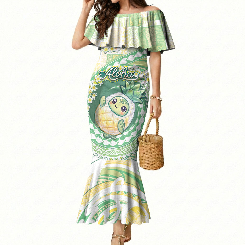 Hawaii Pineapple Mermaid Dress Cute Cosplay Turtle Plumeria Spiral DT05 Women Mint - Polynesian Pride