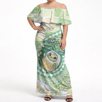 Hawaii Pineapple Off Shoulder Maxi Dress Cute Cosplay Turtle Plumeria Spiral DT05 Women Mint - Polynesian Pride