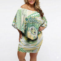 Hawaii Pineapple Off Shoulder Short Dress Cute Cosplay Turtle Plumeria Spiral DT05 Women Mint - Polynesian Pride