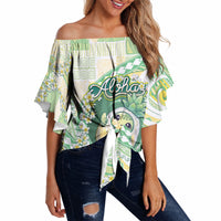 Hawaii Pineapple Off Shoulder Wrap Waist Top Cute Cosplay Turtle Plumeria Spiral DT05 Mint - Polynesian Pride