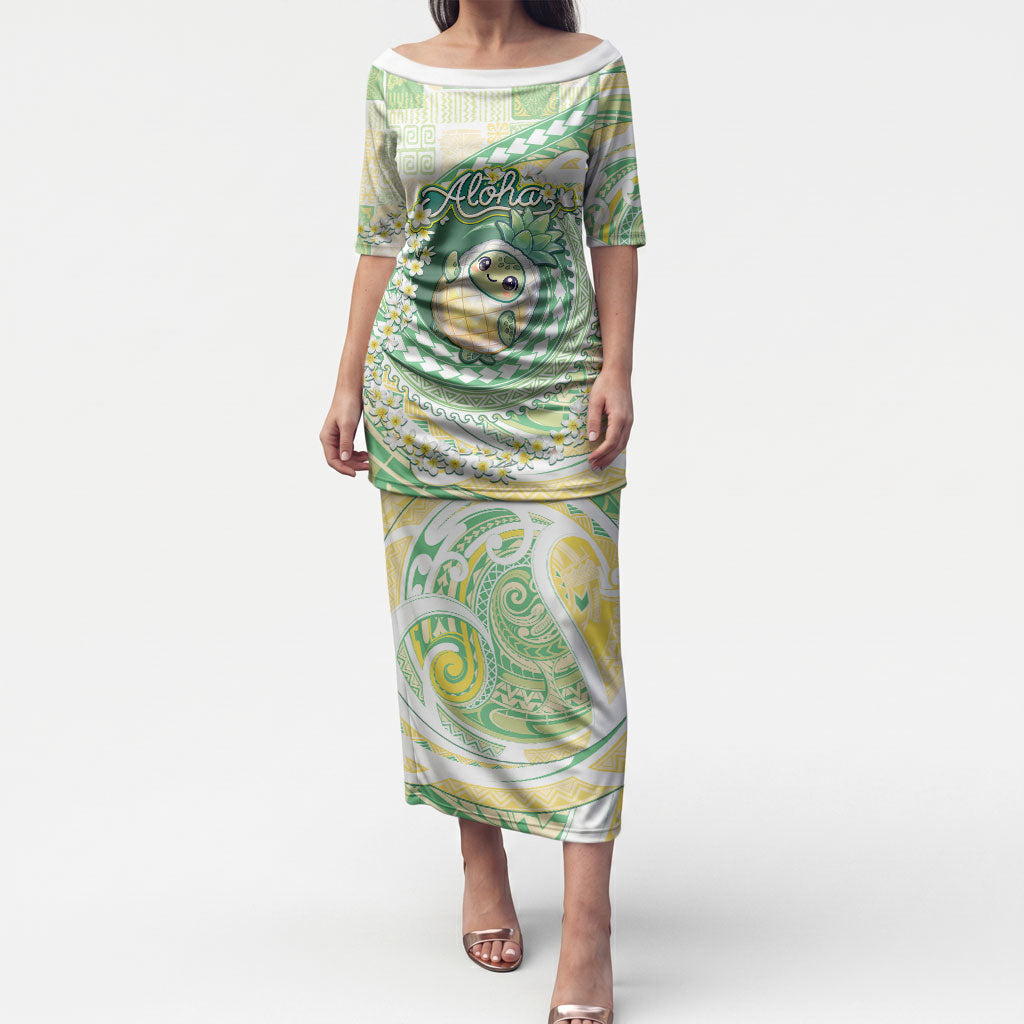 Hawaii Pineapple Puletasi Cute Cosplay Turtle Plumeria Spiral DT05 Long Dress Mint - Polynesian Pride