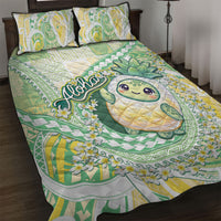 Hawaii Pineapple Quilt Bed Set Cute Cosplay Turtle Plumeria Spiral DT05 Mint - Polynesian Pride