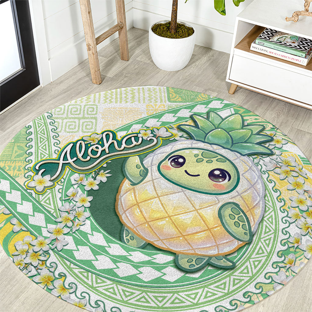 Hawaii Pineapple Round Carpet Cute Cosplay Turtle Plumeria Spiral DT05 Mint - Polynesian Pride