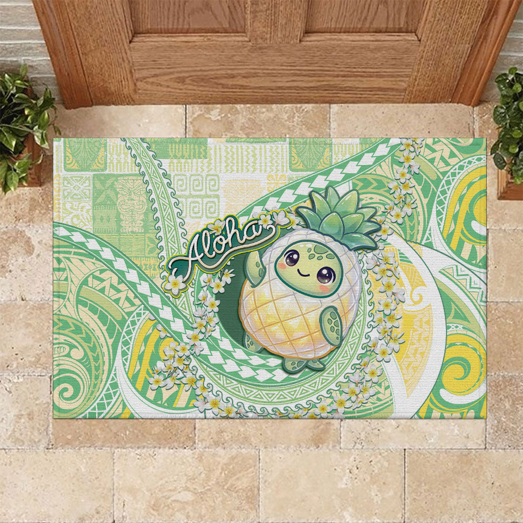 Hawaii Pineapple Rubber Doormat Cute Cosplay Turtle Plumeria Spiral DT05 Mint - Polynesian Pride
