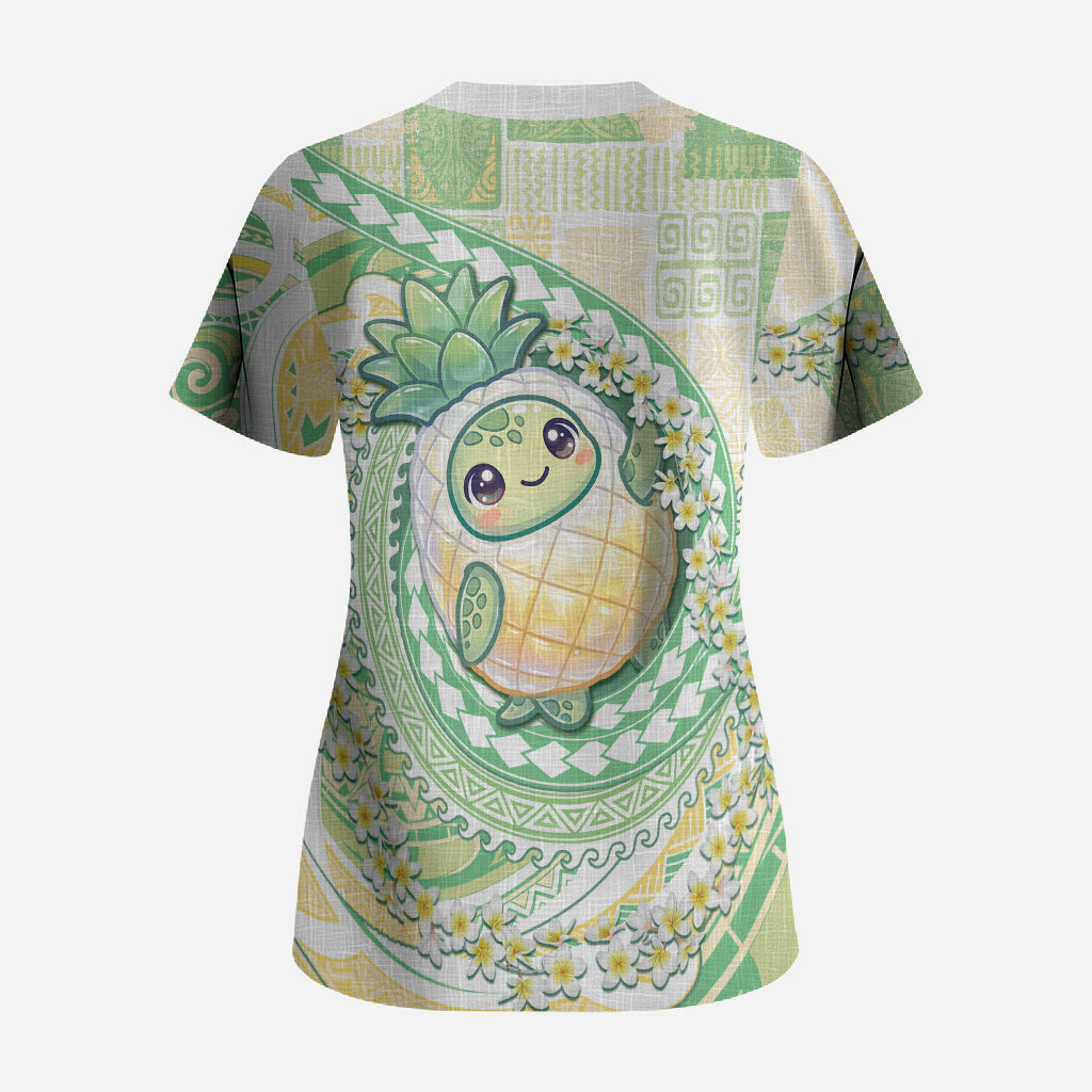 Hawaii Pineapple Scrub Top Cute Cosplay Turtle Plumeria Spiral DT05 - Polynesian Pride