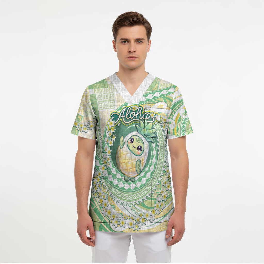 Hawaii Pineapple Scrub Top Cute Cosplay Turtle Plumeria Spiral DT05 - Polynesian Pride