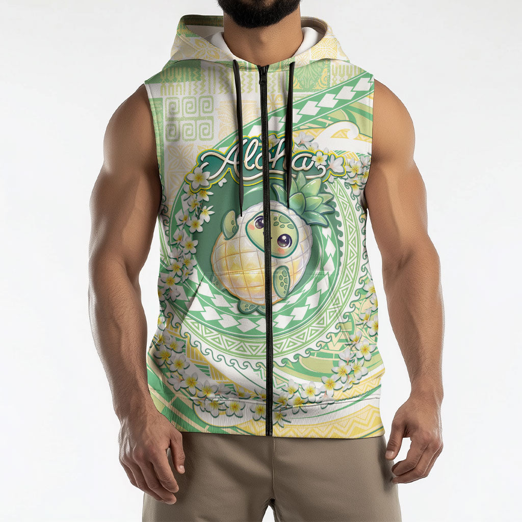 Hawaii Pineapple Sleeveless Zip Hoodie Cute Cosplay Turtle Plumeria Spiral DT05 - Polynesian Pride