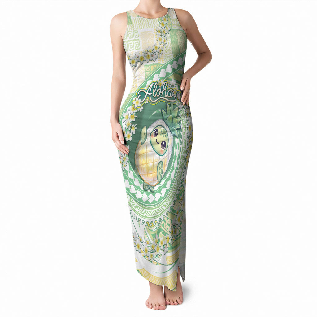 Hawaii Pineapple Tank Maxi Dress Cute Cosplay Turtle Plumeria Spiral DT05 Women Mint - Polynesian Pride