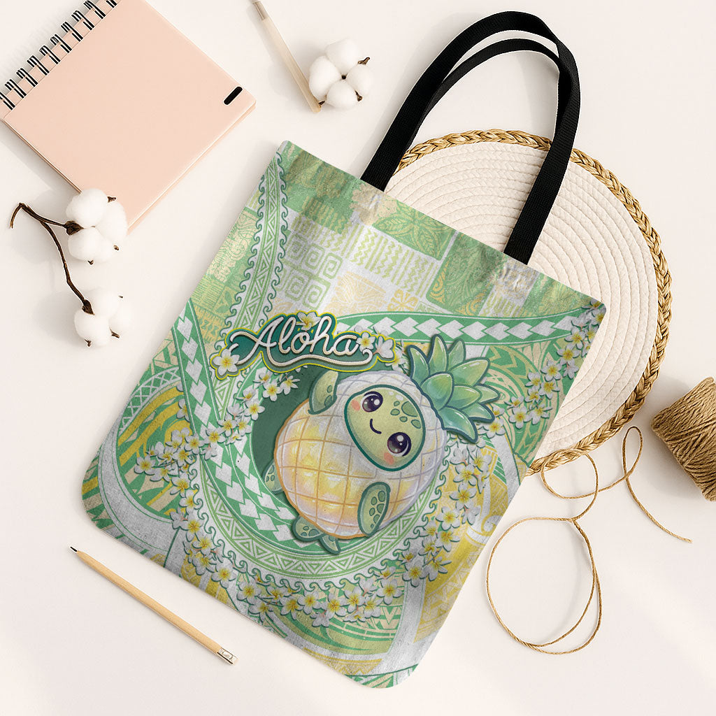 Hawaii Pineapple Tote Bag Cute Cosplay Turtle Plumeria Spiral DT05 Black Strap One Size Mint - Polynesian Pride