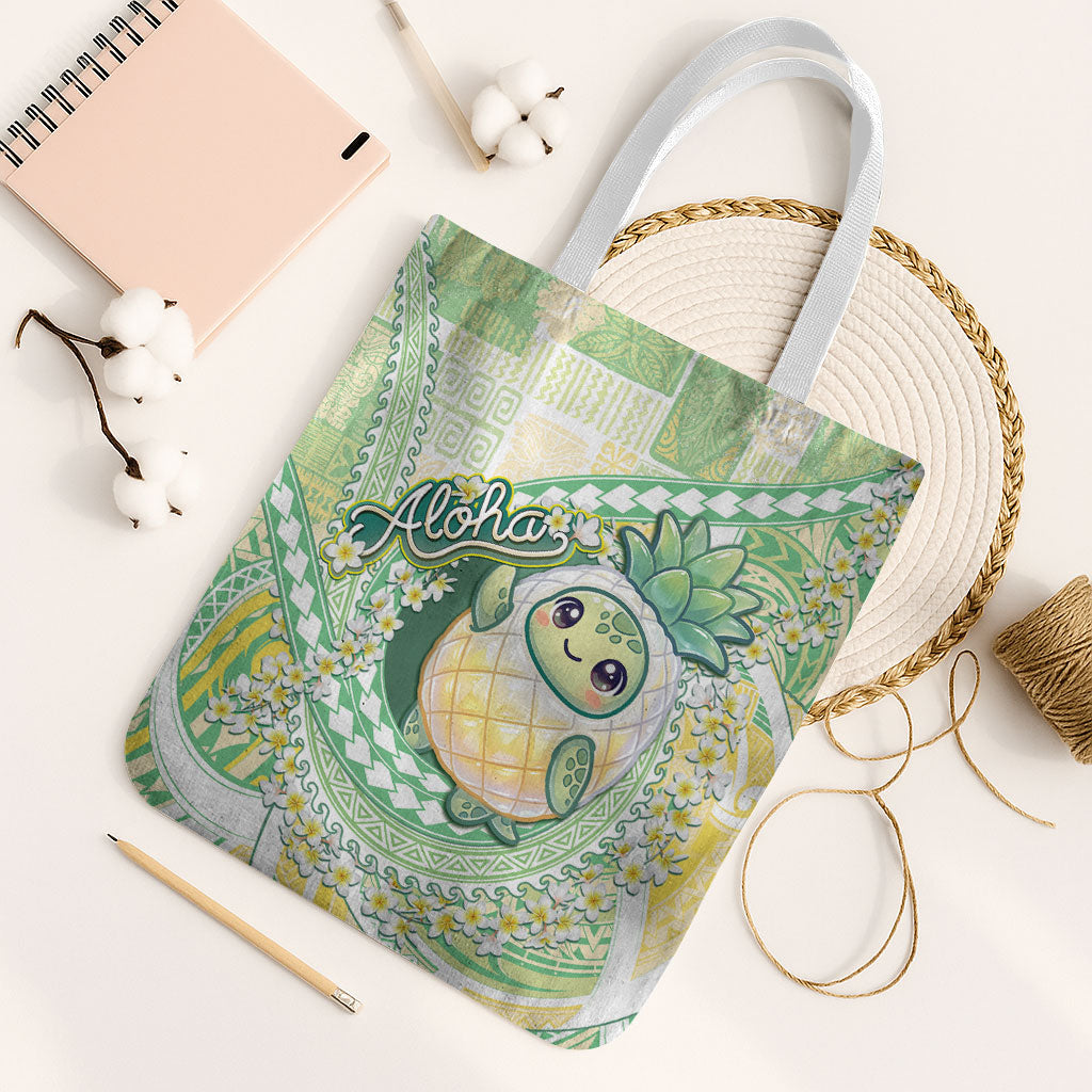 Hawaii Pineapple Tote Bag Cute Cosplay Turtle Plumeria Spiral DT05 White Strap One Size Mint - Polynesian Pride