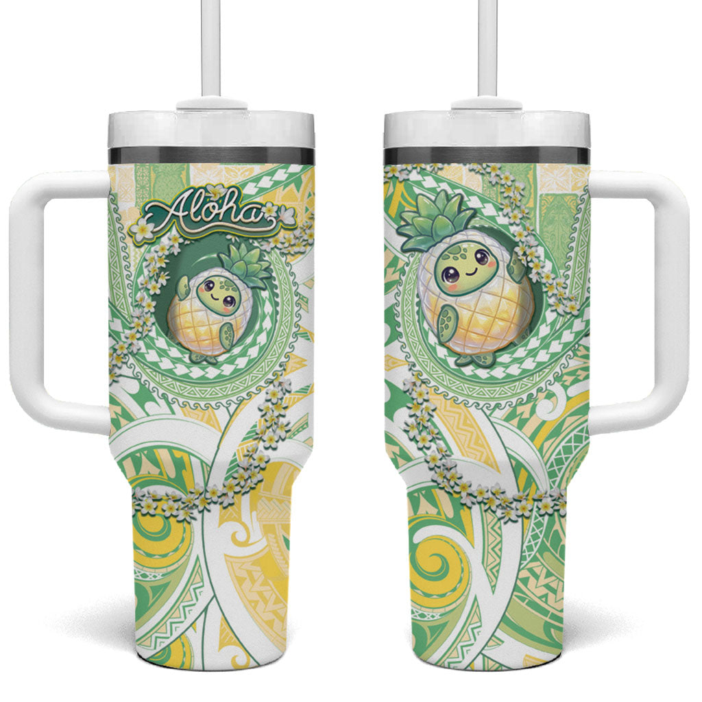 Hawaii Pineapple Tumbler With Handle Cute Cosplay Turtle Plumeria Spiral DT05 One Size: 40 oz Mint - Polynesian Pride