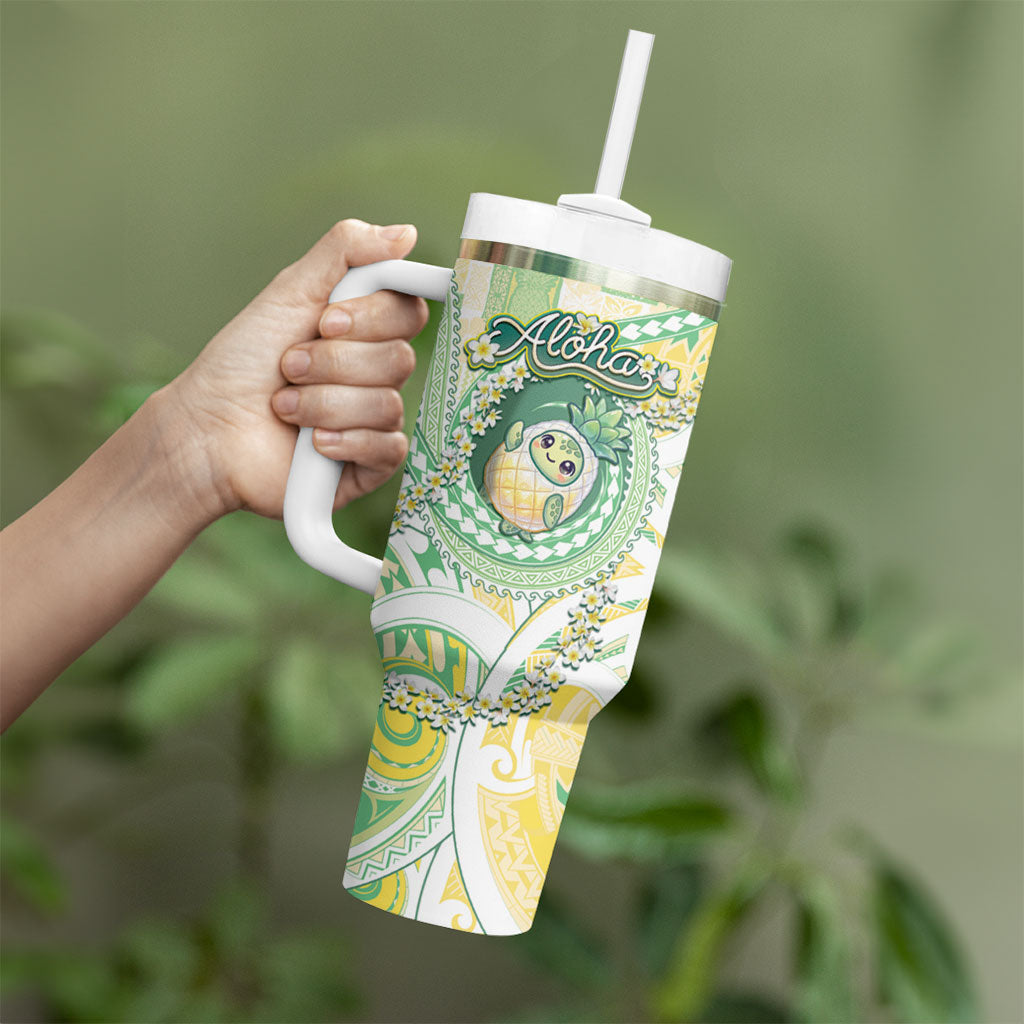 Hawaii Pineapple Tumbler With Handle Cute Cosplay Turtle Plumeria Spiral DT05 - Polynesian Pride