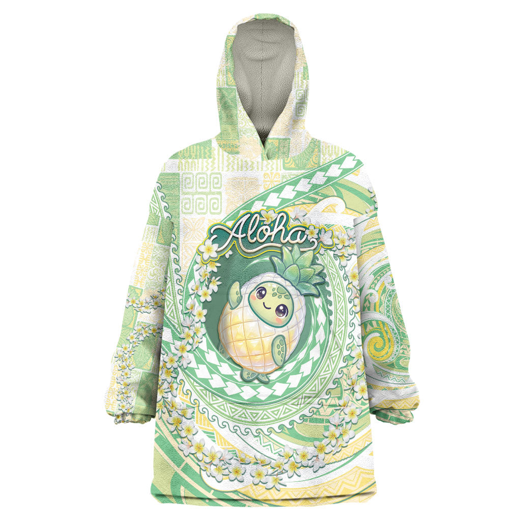 Hawaii Pineapple Wearable Blanket Hoodie Cute Cosplay Turtle Plumeria Spiral DT05 One Size Mint - Polynesian Pride
