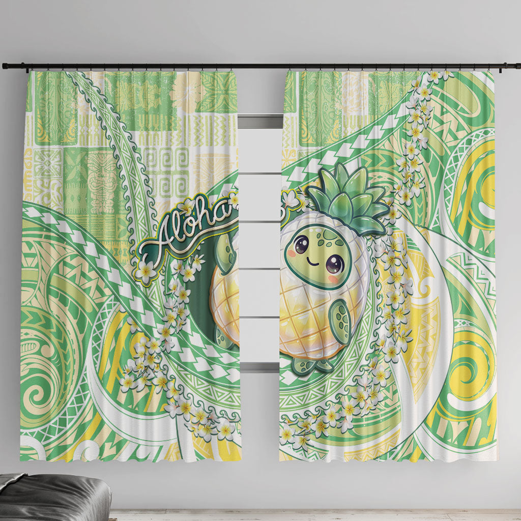 Hawaii Pineapple Window Curtain Cute Cosplay Turtle Plumeria Spiral DT05 With Hooks Mint - Polynesian Pride