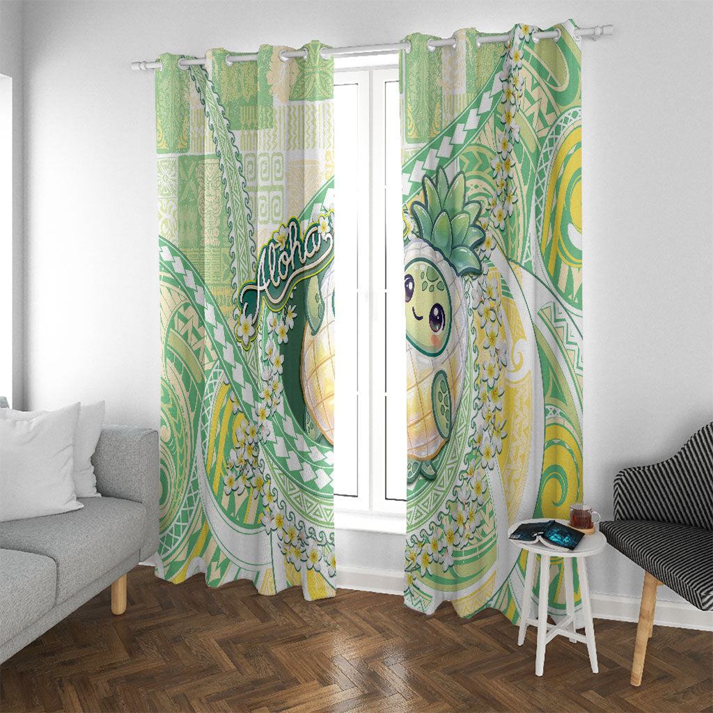 Hawaii Pineapple Window Curtain Cute Cosplay Turtle Plumeria Spiral DT05 With Grommets Mint - Polynesian Pride