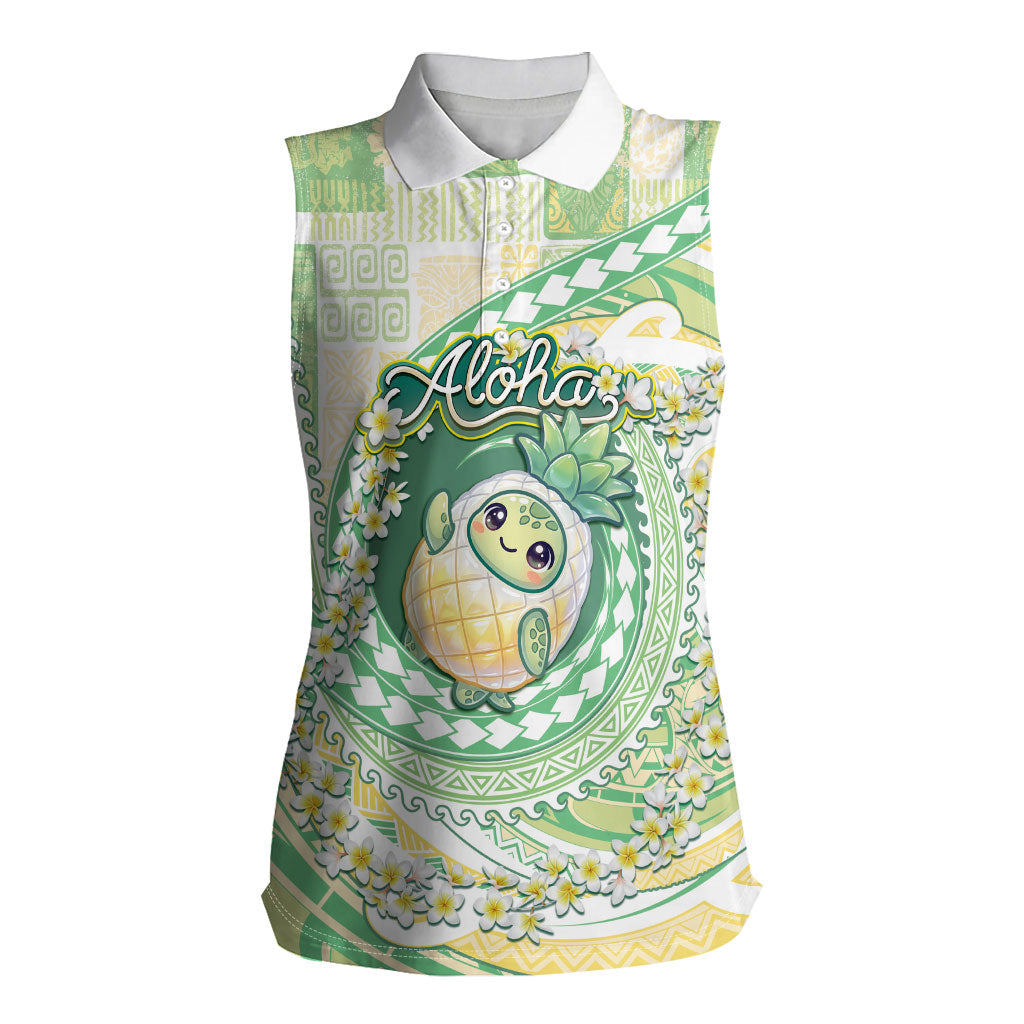 Hawaii Pineapple Women Sleeveless Polo Shirt Cute Cosplay Turtle Plumeria Spiral DT05 Female Mint - Polynesian Pride