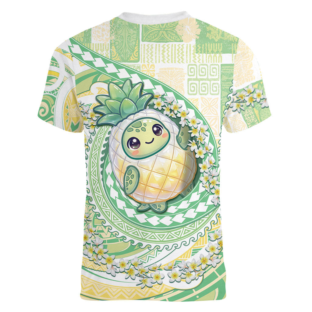 Hawaii Pineapple Women V-Neck T-Shirt Cute Cosplay Turtle Plumeria Spiral DT05 - Polynesian Pride