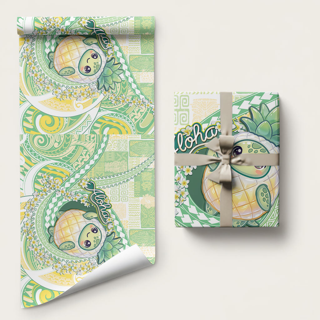 Hawaii Pineapple Wrapping Paper Cute Cosplay Turtle Plumeria Spiral DT05 58" × 23" Mint - Polynesian Pride