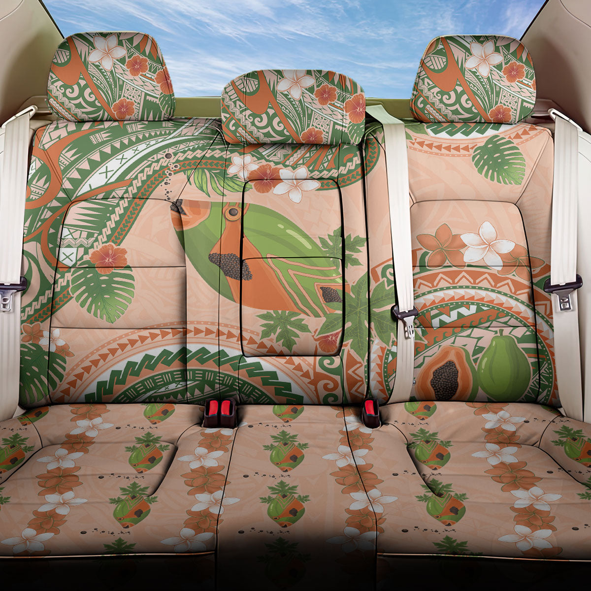Hawaii Papaya Back Car Seat Cover Cute Cosplay Humuhumu Fish Plumeria Waves DT05 One Size Orange - Polynesian Pride