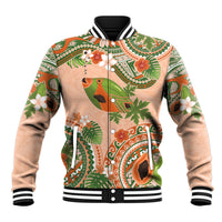 Hawaii Papaya Baseball Jacket Cute Cosplay Humuhumu Fish Plumeria Waves DT05 Unisex Orange - Polynesian Pride