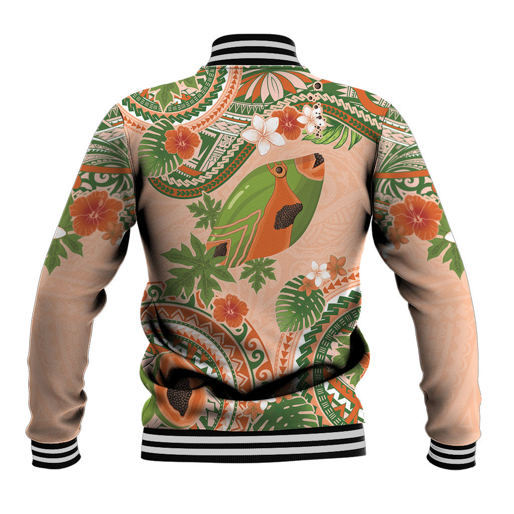 Hawaii Papaya Baseball Jacket Cute Cosplay Humuhumu Fish Plumeria Waves DT05 - Polynesian Pride