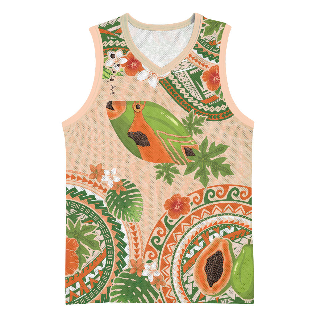 Hawaii Papaya Basketball Jersey Cute Cosplay Humuhumu Fish Plumeria Waves DT05 Unisex Orange - Polynesian Pride