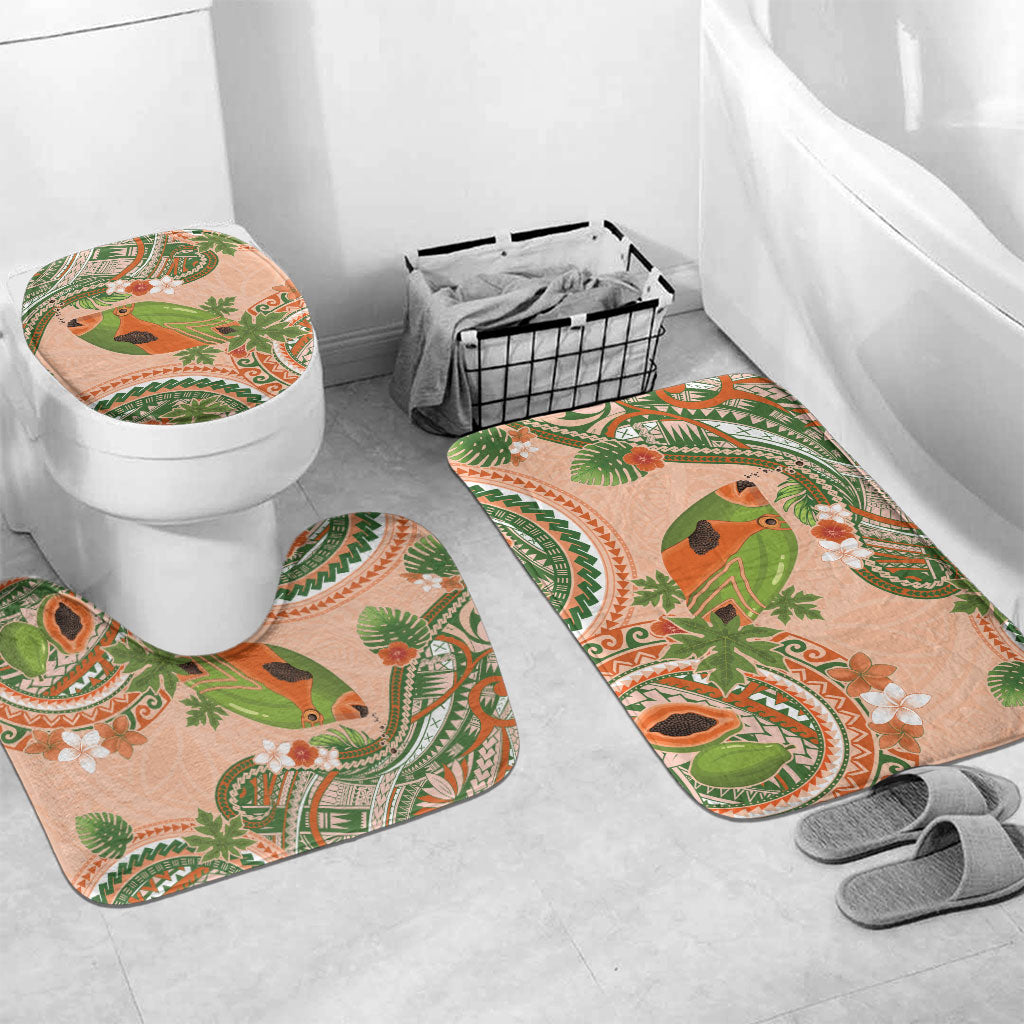 Hawaii Papaya Bathroom Set Cute Cosplay Humuhumu Fish Plumeria Waves DT05 Mat Set Only (3 pcs) One Size Orange - Polynesian Pride