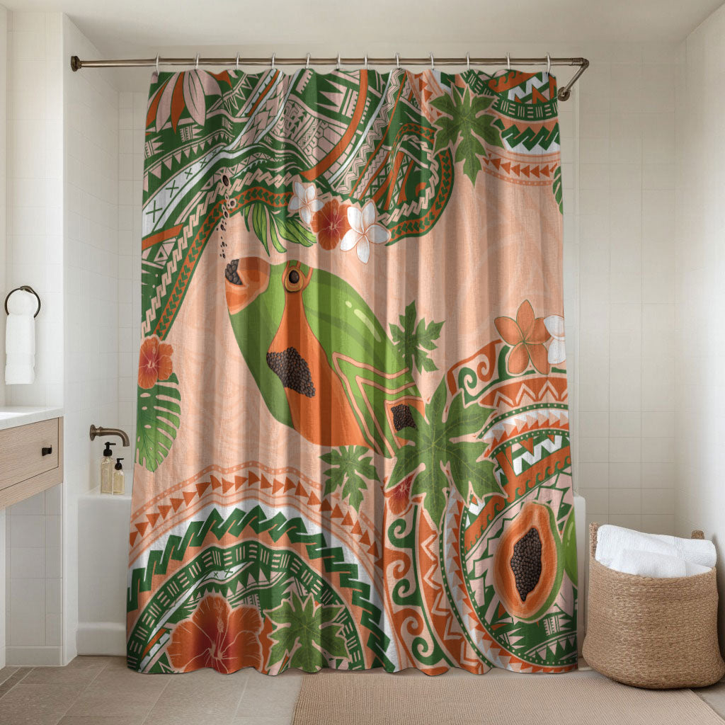 Hawaii Papaya Bathroom Set Cute Cosplay Humuhumu Fish Plumeria Waves DT05 Shower Curtain Only Orange - Polynesian Pride