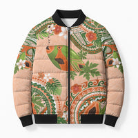 Hawaii Papaya Bomber Puffer Jacket Cute Cosplay Humuhumu Fish Plumeria Waves DT05 Unisex Orange - Polynesian Pride