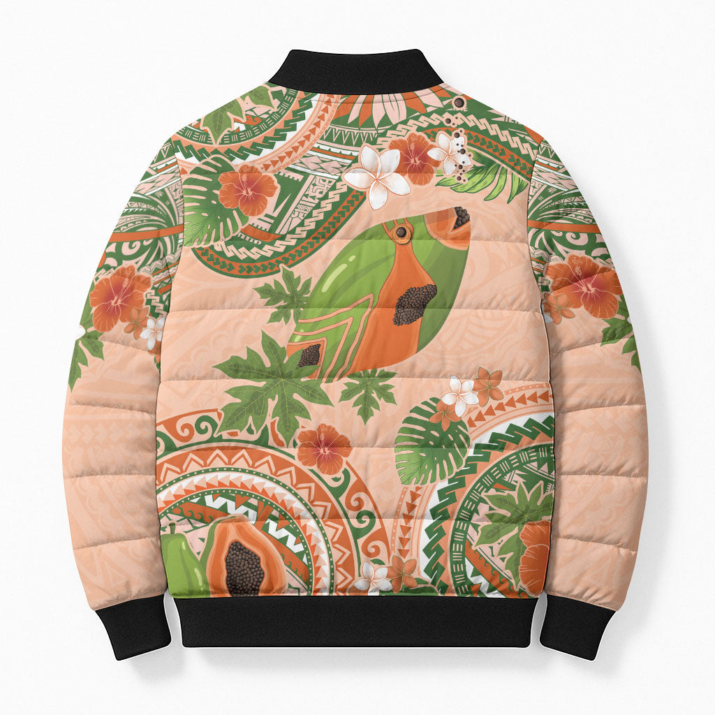 Hawaii Papaya Bomber Puffer Jacket Cute Cosplay Humuhumu Fish Plumeria Waves DT05 - Polynesian Pride