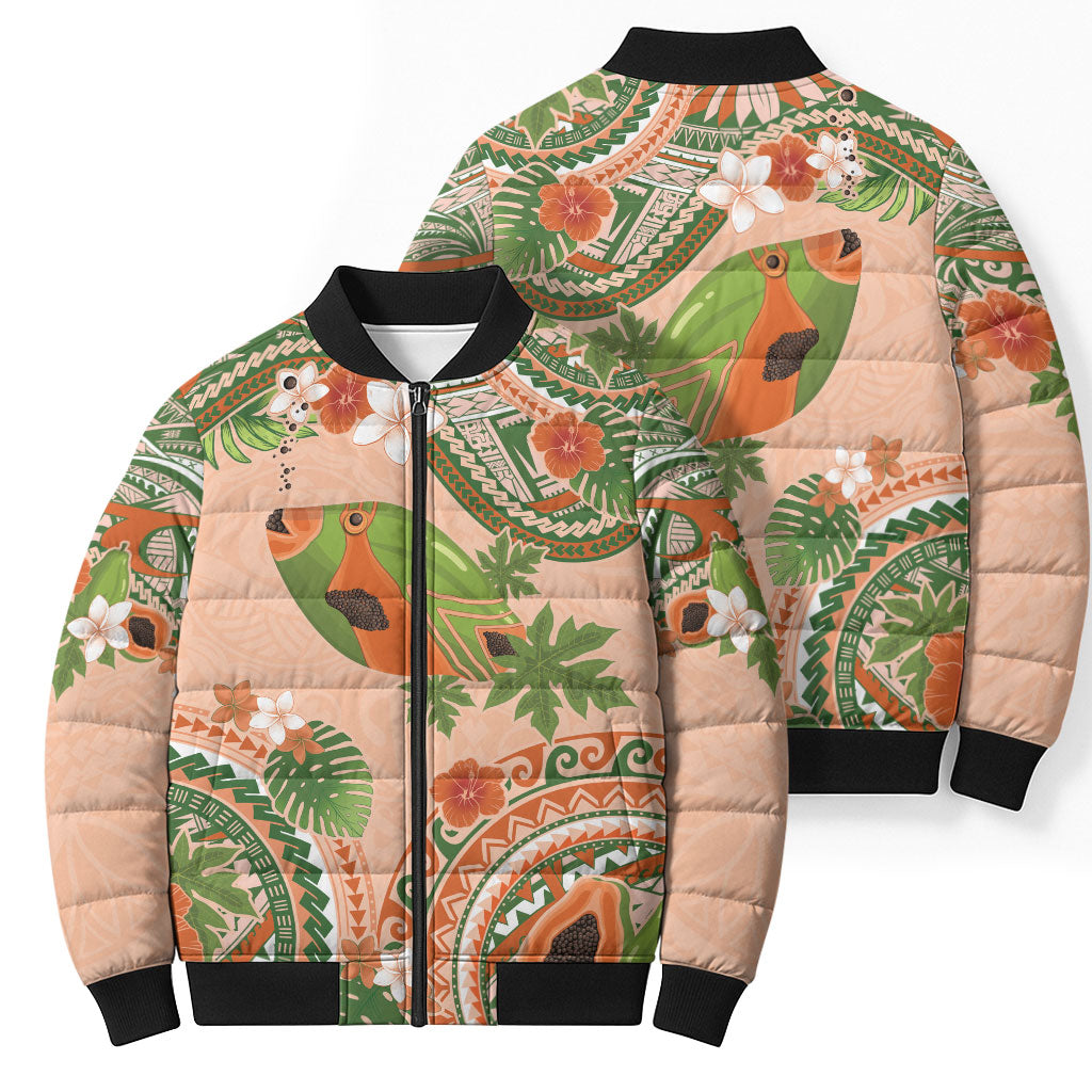 Hawaii Papaya Bomber Puffer Jacket Cute Cosplay Humuhumu Fish Plumeria Waves DT05 - Polynesian Pride