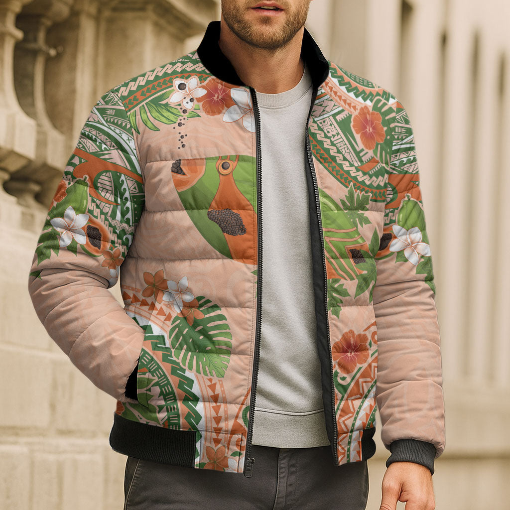 Hawaii Papaya Bomber Puffer Jacket Cute Cosplay Humuhumu Fish Plumeria Waves DT05 - Polynesian Pride