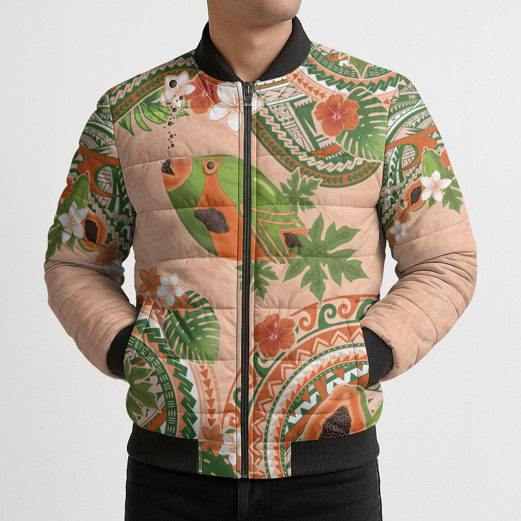 Hawaii Papaya Bomber Puffer Jacket Cute Cosplay Humuhumu Fish Plumeria Waves DT05 - Polynesian Pride