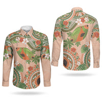 Hawaii Papaya Couples Matching Off Shoulder Maxi Dress and Long Sleeve Button Shirt Cute Cosplay Humuhumu Fish Plumeria Waves DT05 - Polynesian Pride