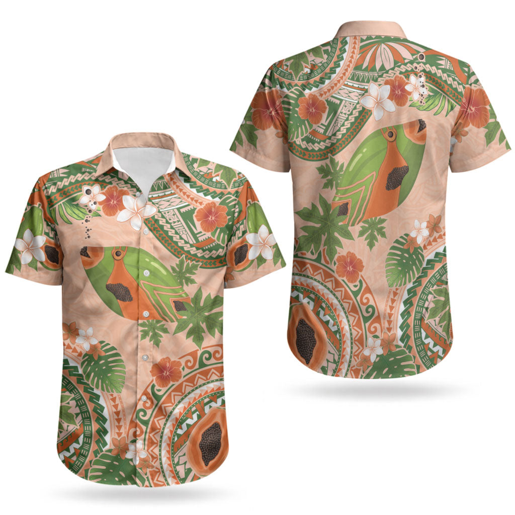 Hawaii Papaya Couples Matching Summer Maxi Dress and Hawaiian Shirt Cute Cosplay Humuhumu Fish Plumeria Waves DT05 - Polynesian Pride
