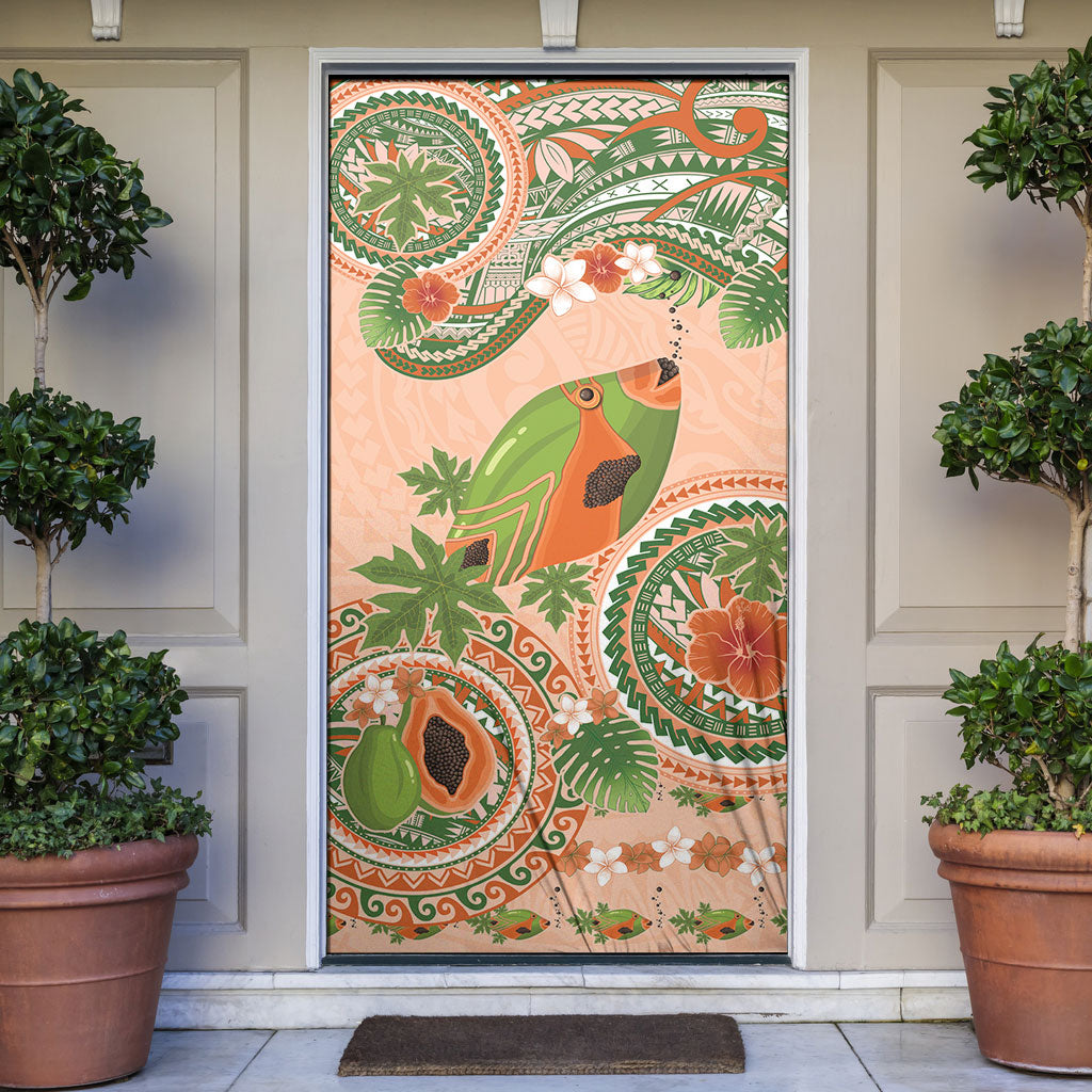 Hawaii Papaya Door Cover Cute Cosplay Humuhumu Fish Plumeria Waves DT05 Orange - Polynesian Pride