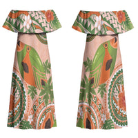 Hawaii Papaya Family Matching Off Shoulder Maxi Dress and Hawaiian Shirt Cute Cosplay Humuhumu Fish Plumeria Waves DT05 Mom's Dress Orange - Polynesian Pride