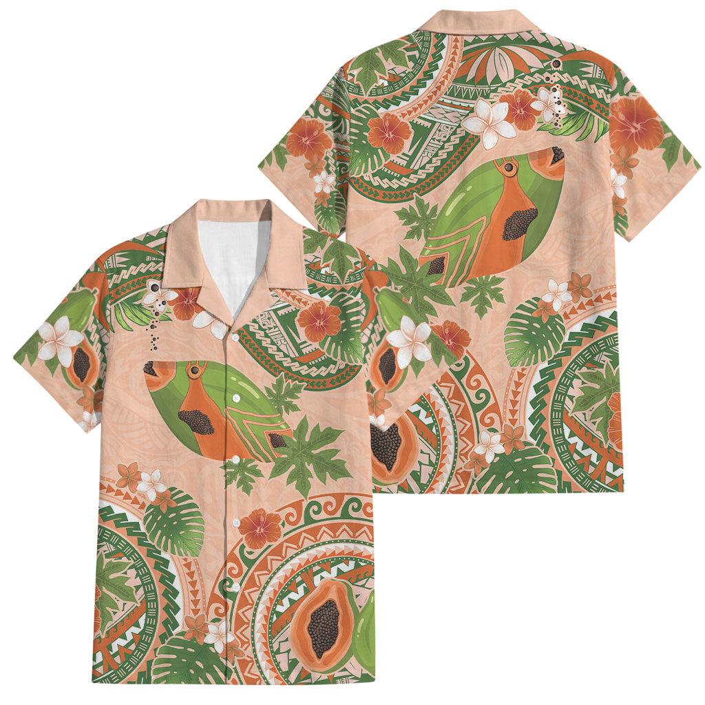 Hawaii Papaya Family Matching Tank Maxi Dress and Hawaiian Shirt Cute Cosplay Humuhumu Fish Plumeria Waves DT05 Dad's Shirt - Short Sleeve Orange - Polynesian Pride