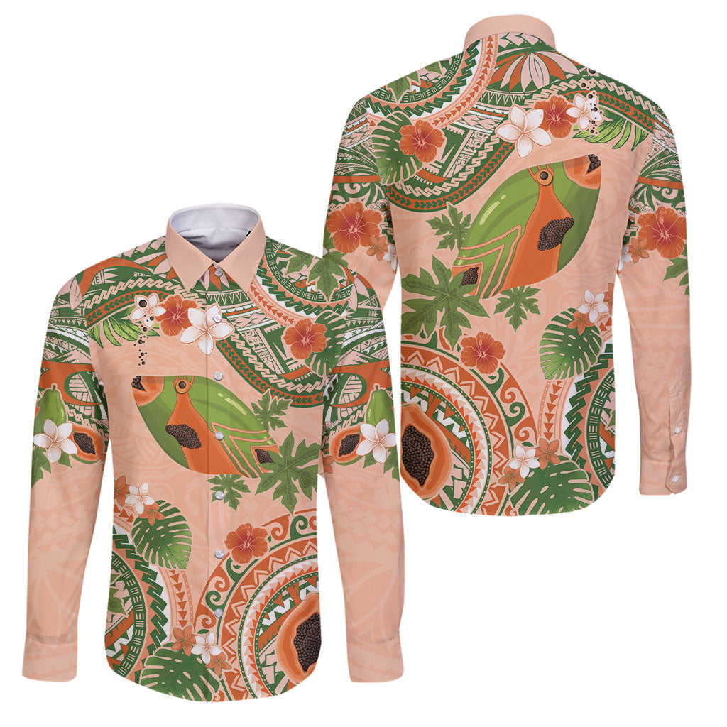 Hawaii Papaya Family Matching Tank Maxi Dress and Hawaiian Shirt Cute Cosplay Humuhumu Fish Plumeria Waves DT05 Dad's Shirt - Long Sleeve Orange - Polynesian Pride